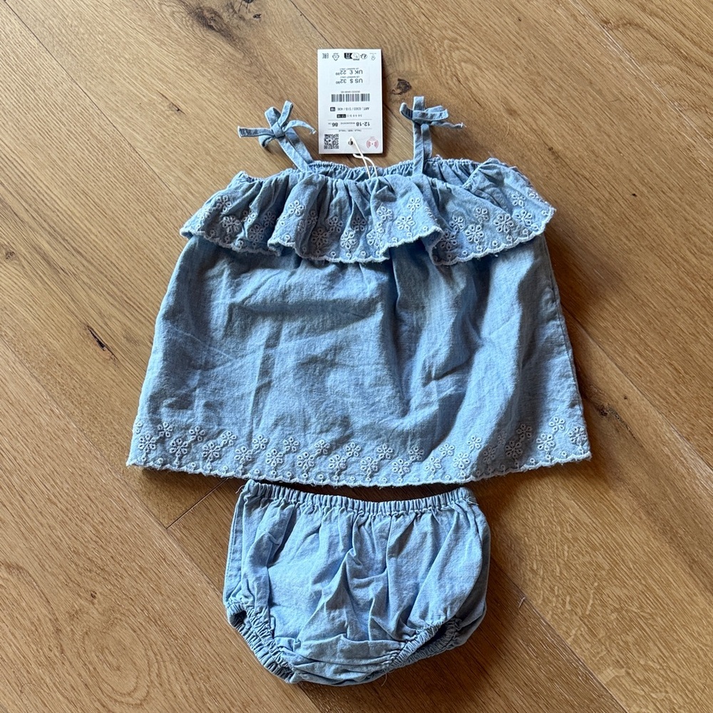 Zara Light Blue Ruffle Top and Diaper Cover Set